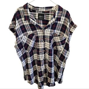 JACHS Girlfriend Plaid Flannel Short Sleeve Top NEW Womens XXL